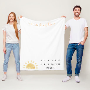 Watercolor “Hello Sunshine” Baby Milestone Fleece Blanket
