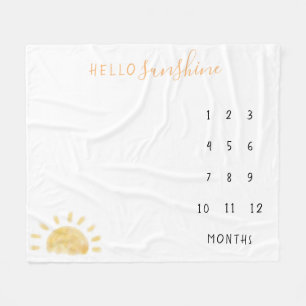 Watercolor “Hello Sunshine” Baby Milestone Fleece  Blanket
