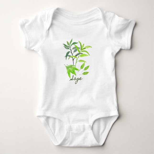 Watercolor herb sage illustration baby bodysuit (Front)