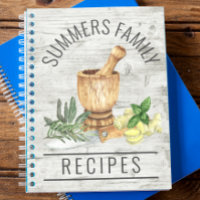 Watercolor Herb Wood Recipe Cookbook Family Name