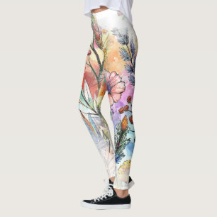 Watercolor Herbal Splashes Leggings