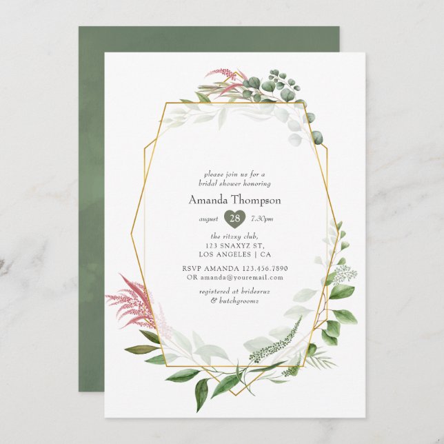 Watercolor Herbarium Geometric Bridal Shower Invitation (Front/Back)