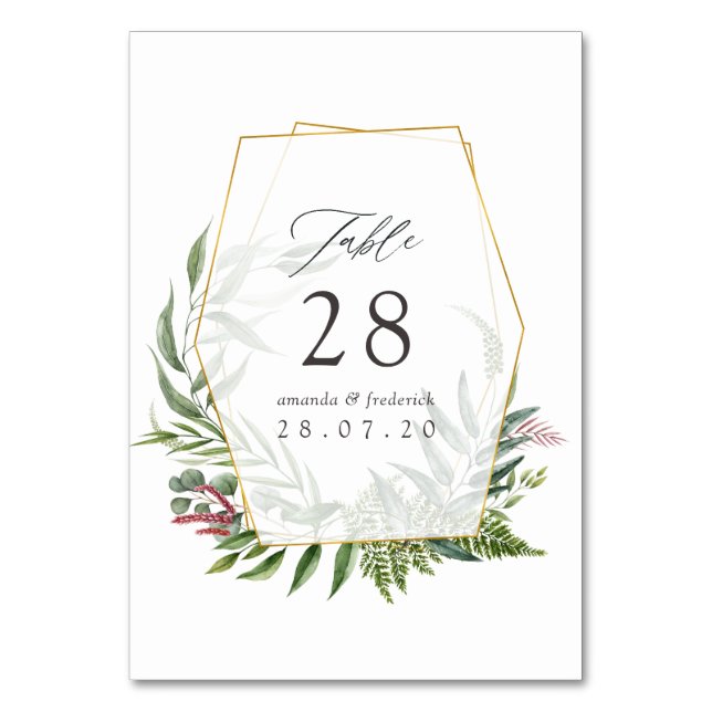 Watercolor Herbarium Geometric Wedding Table Number (Front)