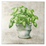 Watercolor Herbs Basil Rustic Faux Texture  Ceramic Tile<br><div class="desc">Rustic watercolor graphic design of basil in a country pot.  A vintage look.  Perfect for your country French or cottage farmhouse kitchen.</div>