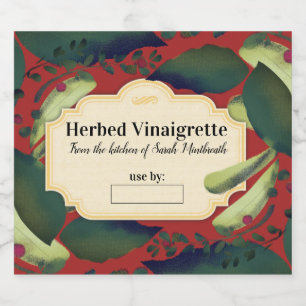 Watercolor herbs flavoued vinegar oil home canning liquor bottle label