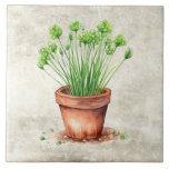 Watercolor Herbs Rustic Design Ceramic Tile<br><div class="desc">Rustic watercolor graphic design of watercolor herbs in a country pot.  Perfect for your country French or cottage farmhouse kitchen.  Faux texture background.</div>