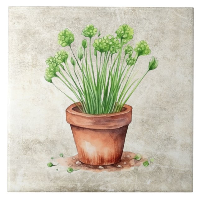 Watercolor Herbs Rustic Design Ceramic Tile (Front)