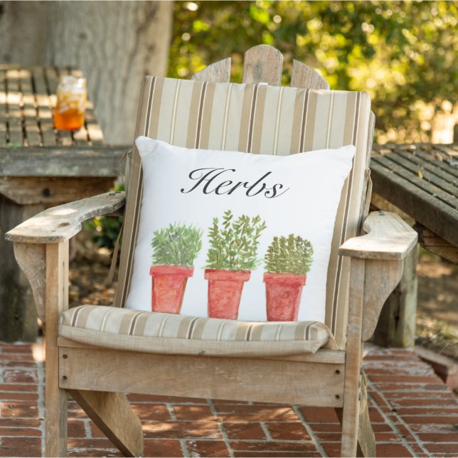 Watercolor Herbs Thyme Rosemary Oregano Plants Pot Cushion (Chair)