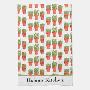 Watercolor Herbs Thyme Rosemary Oregano Plants Tea Towel