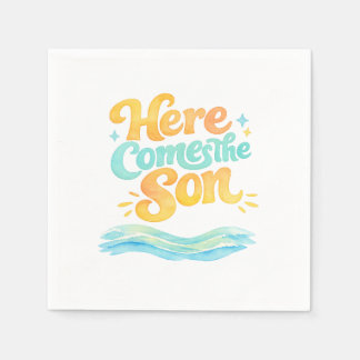 Watercolor Here Comes the Son Baby Shower Napkins