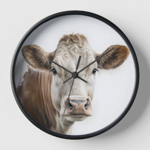 Watercolor Hereford Cow Portrait Clock