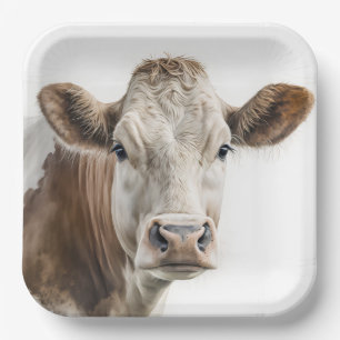 Watercolor Hereford Cow Portrait Paper Plate
