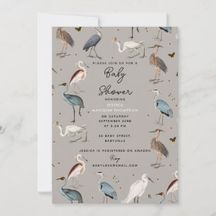 Watercolor Heron Bird Egret Nature Baby Shower Invitation