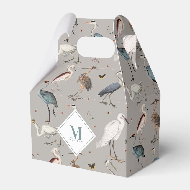 Watercolor Heron Bird Egret Nature Monogrammed Favour Box (Front Side)