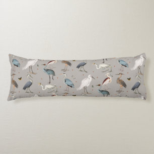 Watercolor Heron Bird Egret Nature Pattern Body Cushion