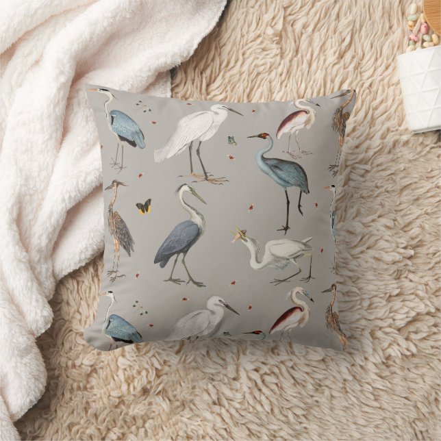 Watercolor Heron Bird Egret Nature Pattern Cushion (Blanket)