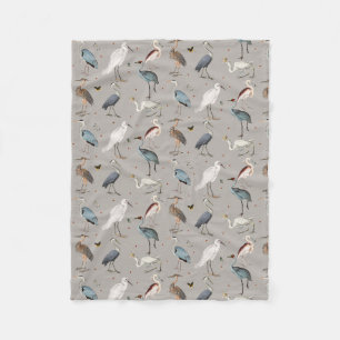 Watercolor Heron Bird Egret Nature Pattern Fleece Blanket