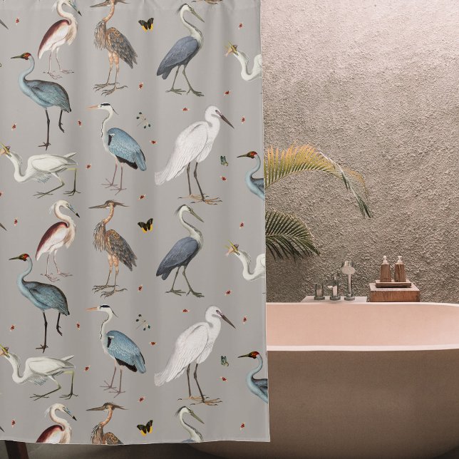 Watercolor Heron Bird Egret Nature Pattern Shower Curtain (Watercolor Heron Bird Egret Nature Pattern Shower Curtain)
