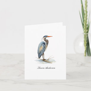 Watercolor Heron Bird Folded note card