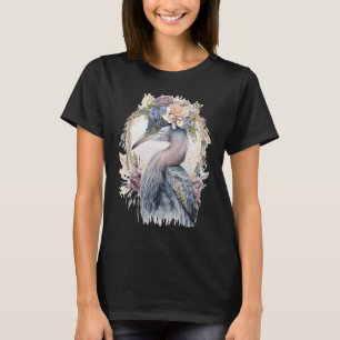 Watercolor Heron Freshwater Bird Watching Flower C T-Shirt