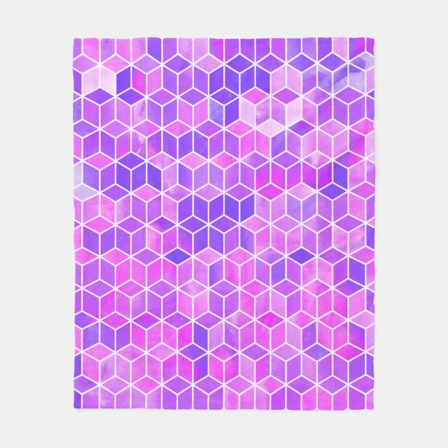 Watercolor hexagon illustration pattern fleece blanket (Front)