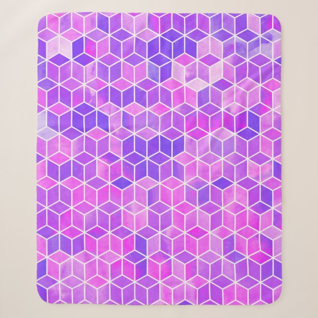Watercolor hexagon illustration pattern sherpa blanket (Front)