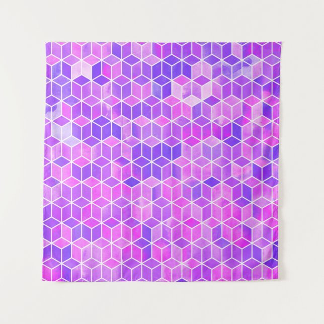 Watercolor hexagon illustration pattern tapestry (Front)