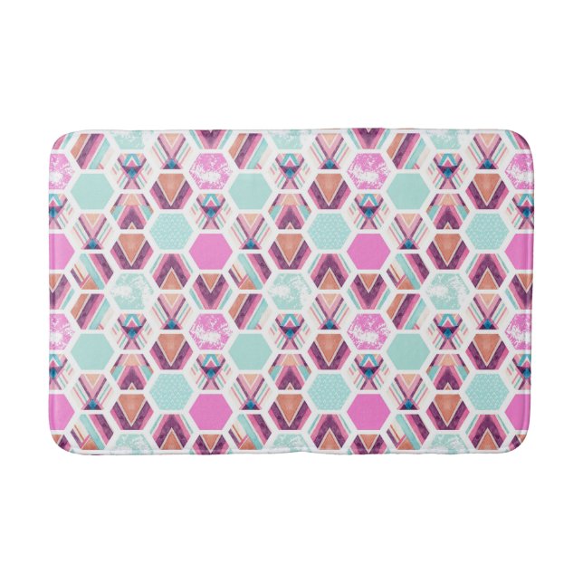 Watercolor Hexagon Pattern Bath Mat (Front)