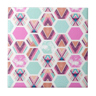 Watercolor Hexagon Pattern Ceramic Tile