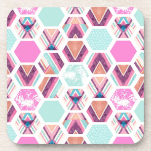 Watercolor Hexagon Pattern Coaster