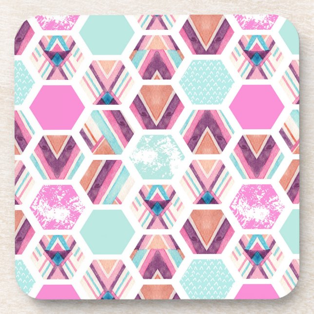 Watercolor Hexagon Pattern Coaster (Front)
