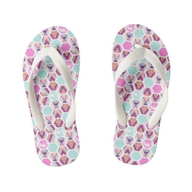 Watercolor Hexagon Pattern Kid's Thongs (Footbed)