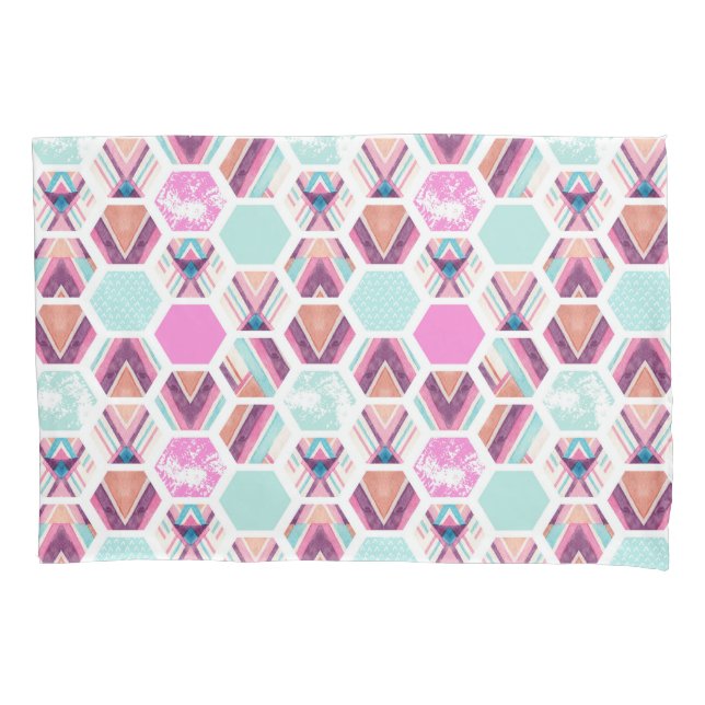 Watercolor Hexagon Pattern Pillowcase (Front-Left)