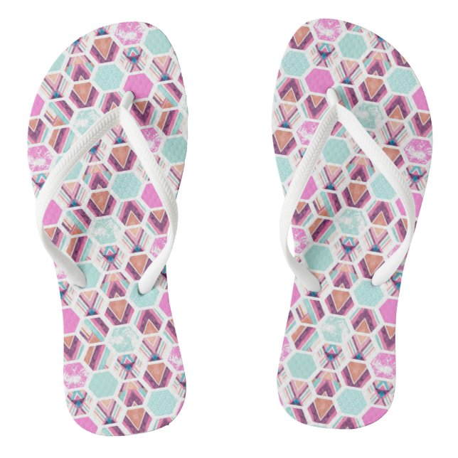 Watercolor Hexagon Pattern Thongs (Footbed)