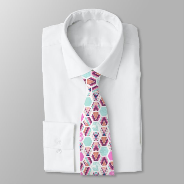 Watercolor Hexagon Pattern Tie (Tied)