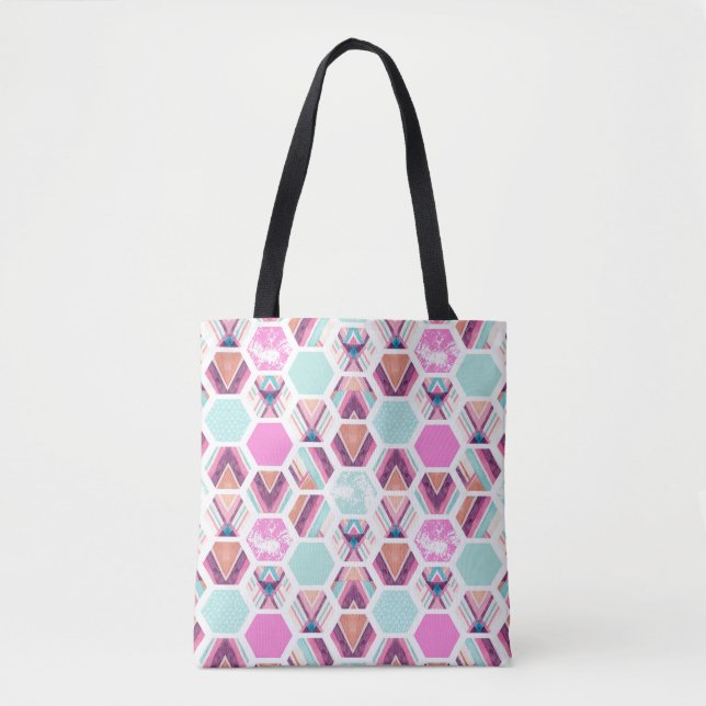 Watercolor Hexagon Pattern Tote Bag (Front)
