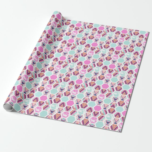Watercolor Hexagon Pattern Wrapping Paper (Unrolled)