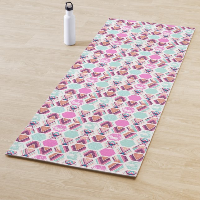 Watercolor Hexagon Pattern Yoga Mat (In Situ)