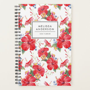 Watercolor Hibiscus and Lantana Pattern Custom Planner