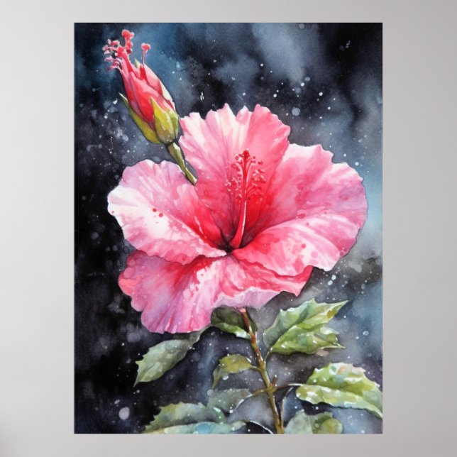 Watercolor Hibiscus Floral Illustrative Print  (Front)