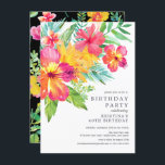 Watercolor Hibiscus Floral Tropical Birthday Party Invitation<br><div class="desc">Beautiful watercolor hibiscus flowers tropical birthday party invitation set on a crisp white background.  Flip our birthday invite over to view a coordinating black watercolor floral back for an extra special touch</div>