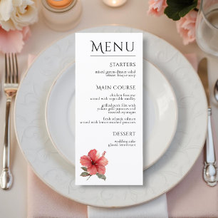 Watercolor Hibiscus Flower Tropical Aloha Wedding  Menu