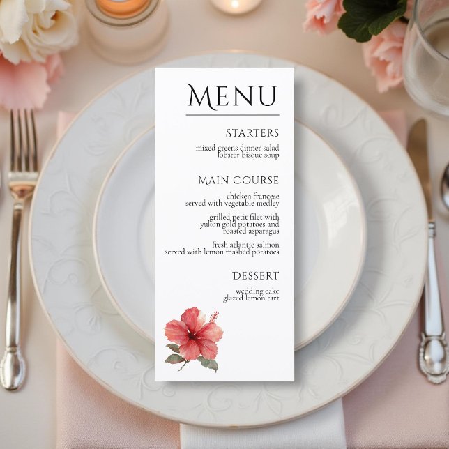 Watercolor Hibiscus Flower Tropical Aloha Wedding  Menu (Creator Uploaded)