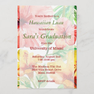 Watercolor Hibiscus Flowers Hawaiian Luau Sweet 16 Invitation