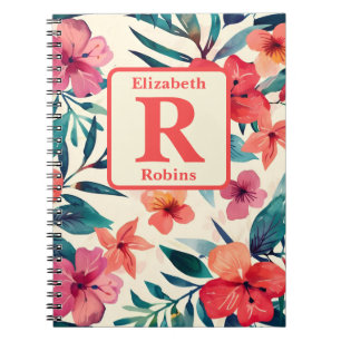Watercolor hibiscus flowers personalised custom notebook