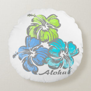 Watercolor Hibiscus Hawaiian Floral Reversible Round Cushion