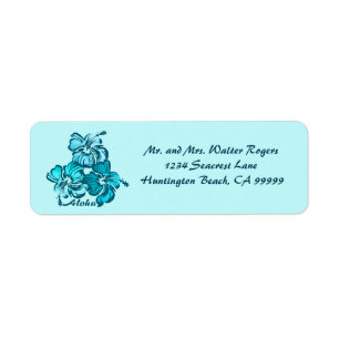 Watercolor Hibiscus Hawaiian Tropical Return Address Label