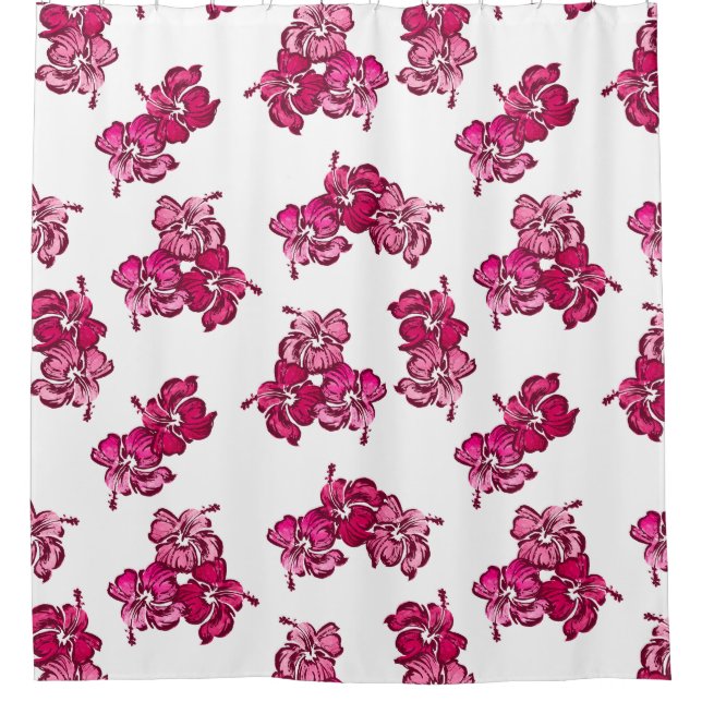 Watercolor Hibiscus Hawaiian Tropical Shower Curtain (Front)