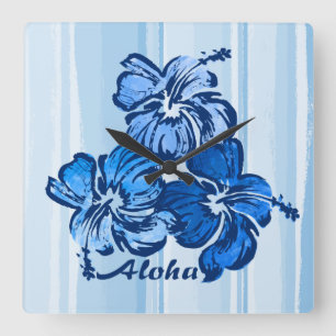 Watercolor Hibiscus Hawaiian Wall Clocks