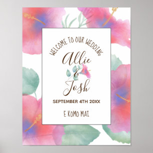 Watercolor Hibiscus Maui Wedding Poster